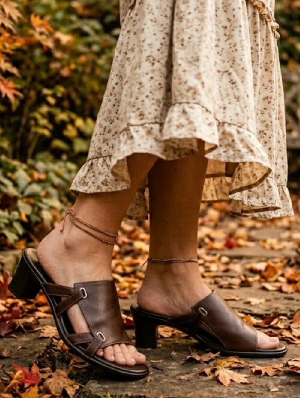 Murno Mule Sandal Boho Chocolate Brown leather Autumn Wedding Guess Open Toe 9.5